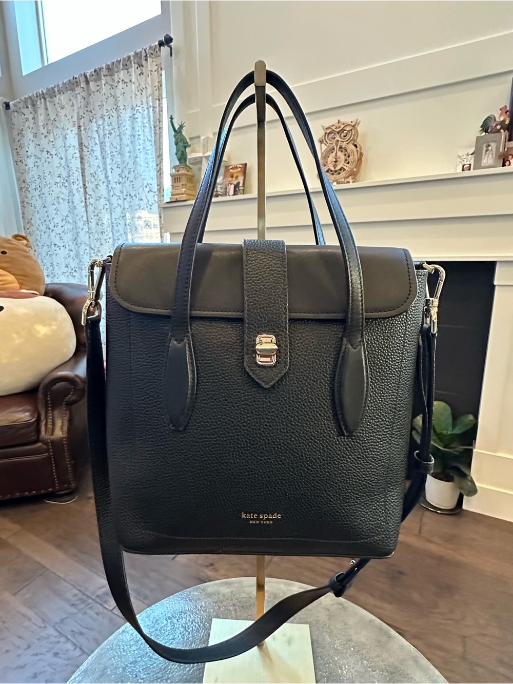 kate spade Black Pebbled Leather Messenger Tote